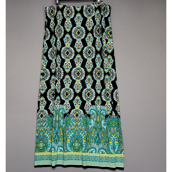Cato Maxi Skirt Womens Plus Size 18/20W Black Turquoise Paisley Border Stretches - Picture 8 of 11